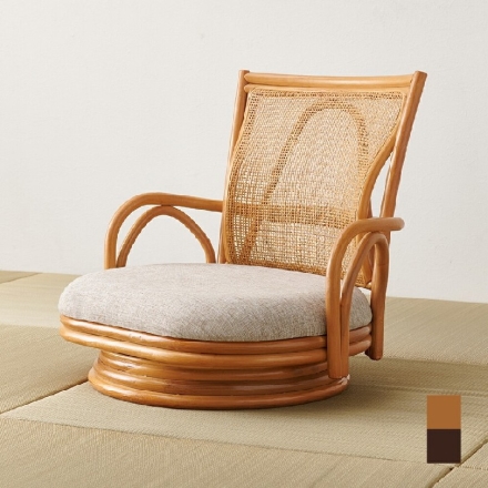 天然籐 あぐら 回転座椅子 アジアン家具 南国 通気性 ラタンチェア ダークブラウン