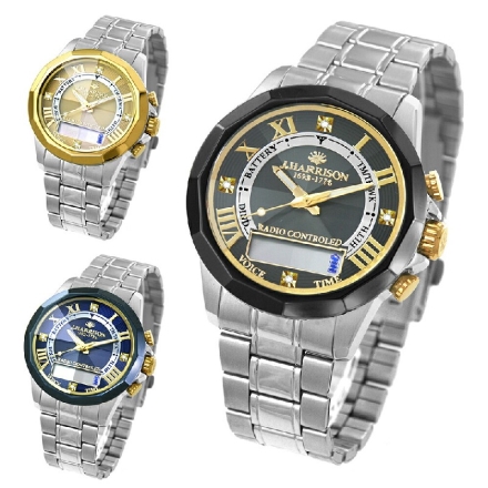 腕時計 メンズ J・ハリソン (ジョンハリソン) 天然ダイヤ4石 電波時計 歩数計機能プラス ブラック