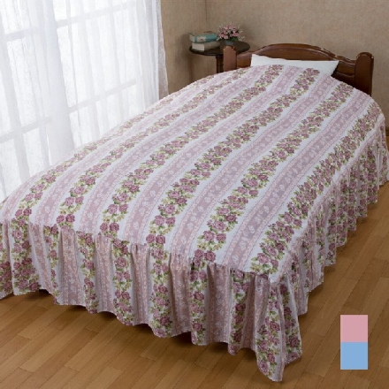 花柄フリル付き ベッドカバー 掛布団カバー シングル ピンク