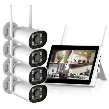 ワイヤレス防犯カメラ10.1インチモニター＆カメラ4台セット