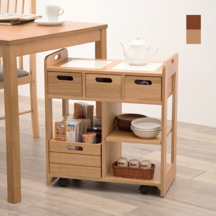 キッチンワゴン 桐製 キャスター付き ブラウン