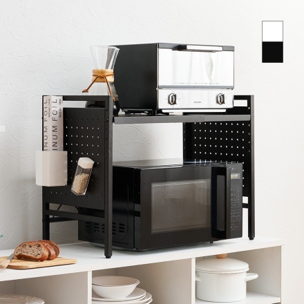 伸縮レンジラック レンジ上収納 1段 ブラック