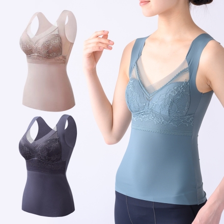 ノンワイヤーでらくらくタンクブラ 3色組 カップ付きキャミソール Mサイズ
