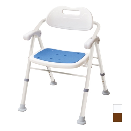 折りたたみシャワーチェア 肘付き 背付き ホワイト・ブルー