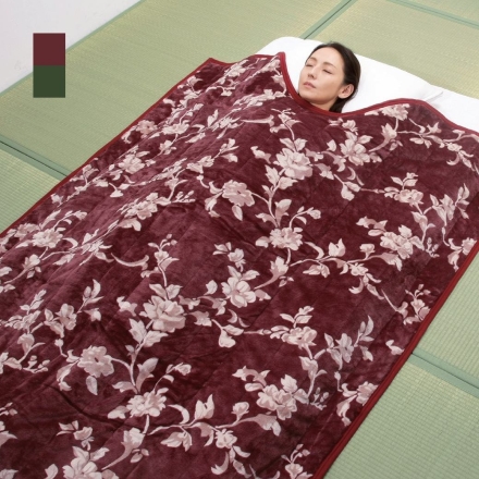 中綿増量 マイヤー2枚合わせ 入りくりえり 毛布布団 ブラウン