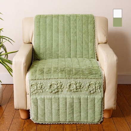 トーションレース付きふわふわローズソファカバー 1人掛用 グリーン