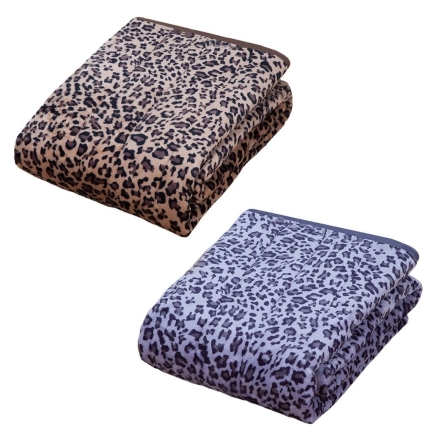 ヒョウ柄 フランネル 敷パッド 2色組 ブラウン・グレー