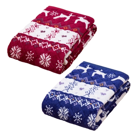 ノルディック柄 フランネル 敷パッド 2色組 ワイン・ネイビー