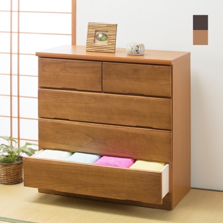 ＜大川産>天然木衣類収納チェスト 80cm幅6段 完成品