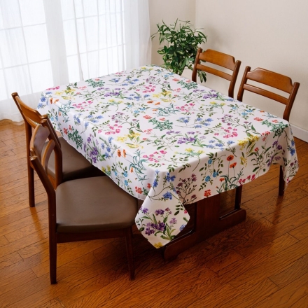 フラワー柄はっ水テーブルクロス 長方形(小)145×180cm 花柄 長方形 撥水 はっ水 おしゃれ かわいい 汚れ防止 丸洗いOK 華やか