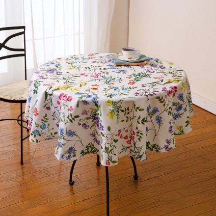 フラワー柄はっ水テーブルクロス 円形直径145cm 花柄 撥水 はっ水 おしゃれ かわいい 円卓 丸型 汚れ防止 洗える 華やか