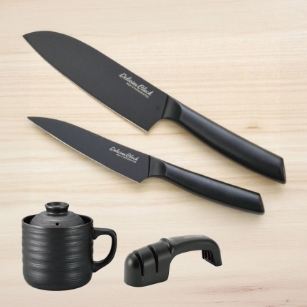 ｵｰﾙｽﾃﾝﾚｽ包丁3点ｾｯﾄ+｢ﾚﾝｼﾞ御膳｣ ステンレス包丁 セット シャープナー シリコンコーティング