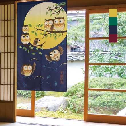 「風水」ふくろうのれん 暖簾 フクロウ 縁起物 室内 インテリア 間仕切り 目隠し おしゃれ かわいい 梟 ロング丈