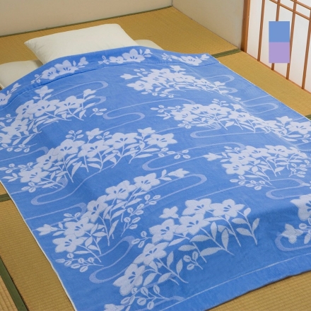 今治産 桔梗柄ワイドボリュームタオルケット タオルケット 桔梗柄 和柄 厚手 オールシーズン 通年