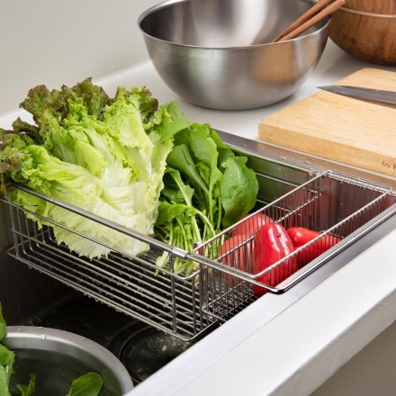 ラバーゼ シンクインバスケット 伸縮式 シンクに渡せる 大皿対応 大容量 燕三条 ステンレス 水切りラック