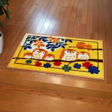 幸福の「七福ろう」玄関マット 小50×80cm げんかんマット ウェルカムマット フクロウ 梟 縁起物