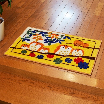 幸福の「七福ろう」玄関マット 大70×120cm げんかんマット ウェルカムマット フクロウ 梟 縁起物