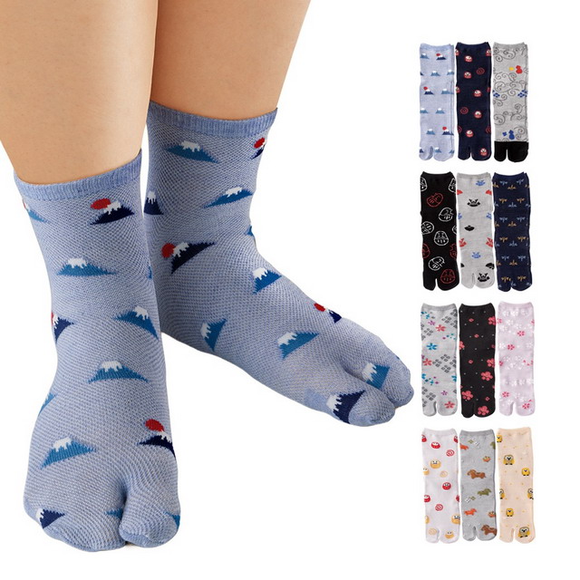 足袋ソックス 3色組 全面メッシュ ムレない 靴下 かわいい 柄 プレゼント 贈り物