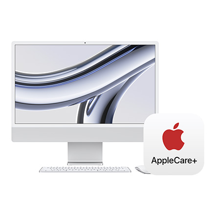 Apple 24インチ iMac Retina 4.5Kディスプレイモデル: 8コアCPUと10コアGPUを搭載したApple M3チップ,  256GB SSD - シルバー with AppleCare+