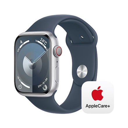 Apple Watch Series 9（GPS + Cellularモデル）- 45mmシルバーアルミニウムケースとストームブルースポーツバンド -  M/L with AppleCare+