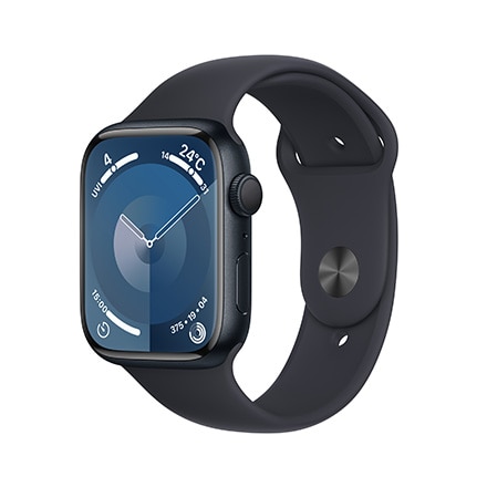 Apple Watch Series 9（GPSモデル）- 45mmミッドナイトアルミニウムケースとミッドナイトスポーツバンド - M/L