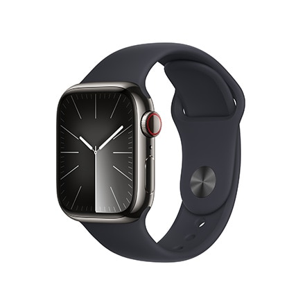 Apple Watch Series 9（GPS + Cellularモデル）-  41mmグラファイトステンレススチールケースとミッドナイトスポーツバンド - M/L