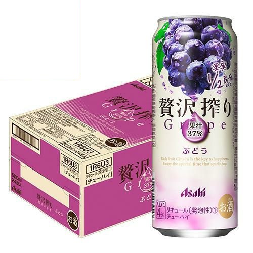 アサヒ 贅沢搾り ぶどう 500ml×24本 1ケース サワー チューハイ まるかじりチューハイ 果実1／2房分 果汁37％ 人工甘味料無添加 Asahi 長S