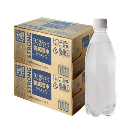 チェリオ STRONG 天然水 強炭酸水 ラベルレス シリカ 37mg/L シリカ炭酸水 シリカ水 500ml×48本 長S 予約 2025/12/17以降発送予定