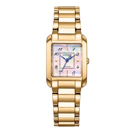 CITIZEN シチズン L スクエア SQUARE Collection EW5603-89Y Eco-Drive 光発電 レディース 腕時計 ステンレス ゴールドめっき マザーオブパール文字板 サファイアガラス 5気圧防水