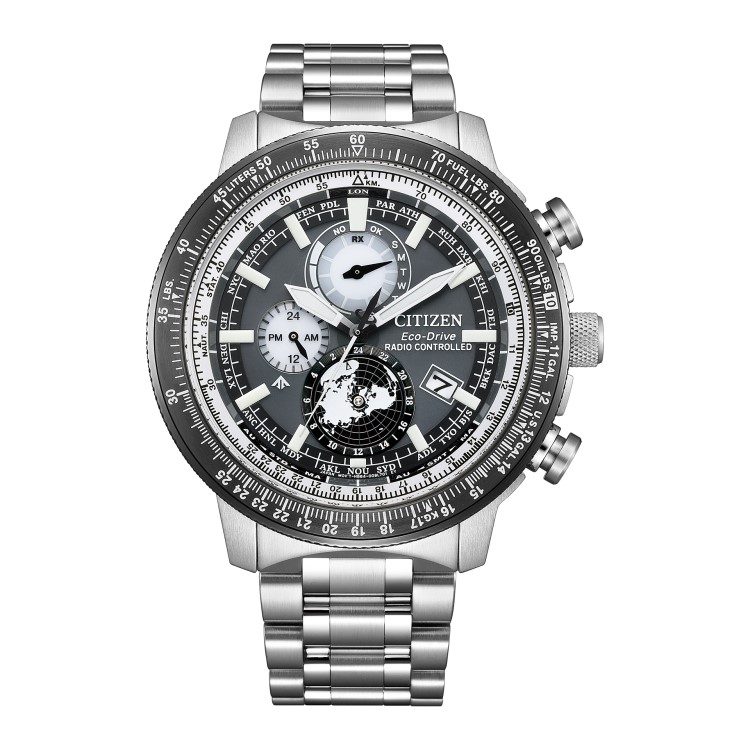 CITIZEN シチズン PROMASTER プロマスター SKY スカイ BY3006-53H メンズ 腕時計 光発電 エコドライブ 電波 飛行計算尺 ワールドタイム 20気圧防水 サファイアガラス ステンレスケース