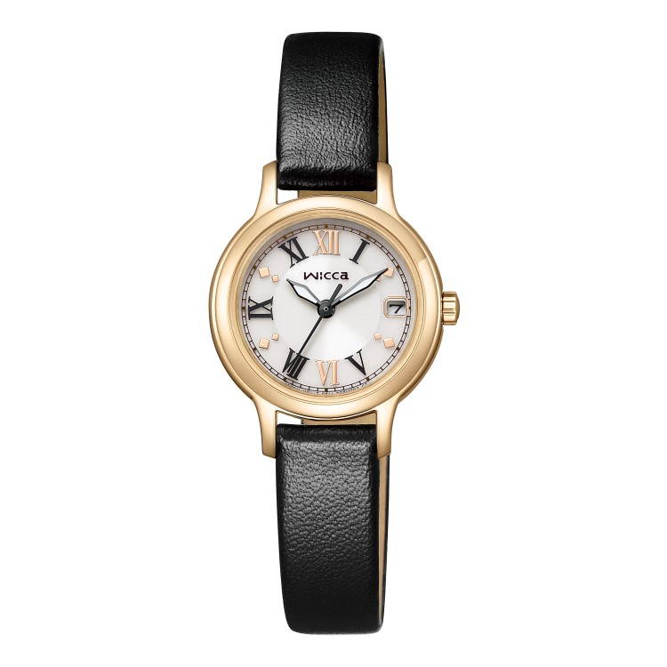 CITIZEN シチズン wicca ウィッカ KH4-921-92 レディース 腕時計 ソーラーテック 光発電 ステンレスめっき（ウォームゴールド） ケース 合成皮革バンド クリスタルガラス 5気圧防水 デイト表示