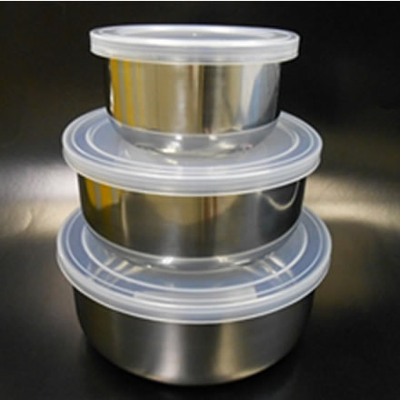 カクセー ステンレス製ふた付保存容器 丸型3個組