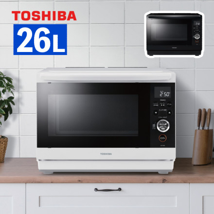 東芝 角皿式スチーム オーブンレンジ 26L ホワイト レンジ 電子レンジ 石窯ドーム フラット庫内 ER-YD80(W)