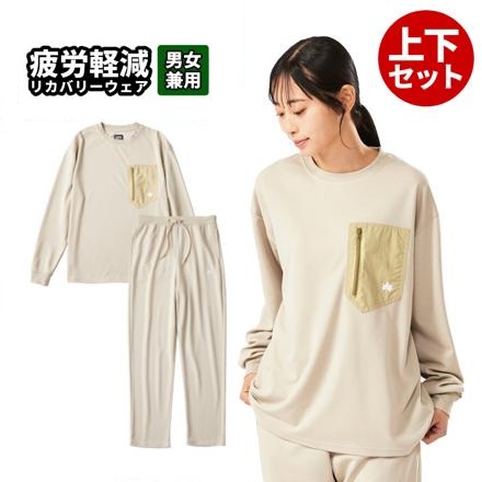 【ウェア上下セット】ロゴス LOGOS by LIPNER リカバリー プルオーバー & パンツ ベージュ Lサイズ 35306662 35305662