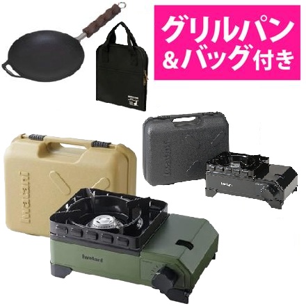 イワタニ カセットコンロ カセットフー タフまるジュニア CB-ODX-JR オリーブ & キャプテンスタッグ ラウンド グリルパン 20cm UG-1580 ＆ キャプテンスタッグ ラウンドグリルバッグ UG-1587 セット