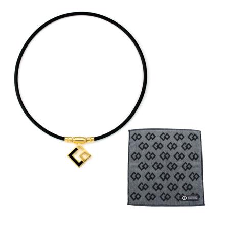 コラントッテ 磁気ネックレス TAO AURA アウラ ブラック プレミアムゴールド M ABAPH52M & ハンドタオル セット