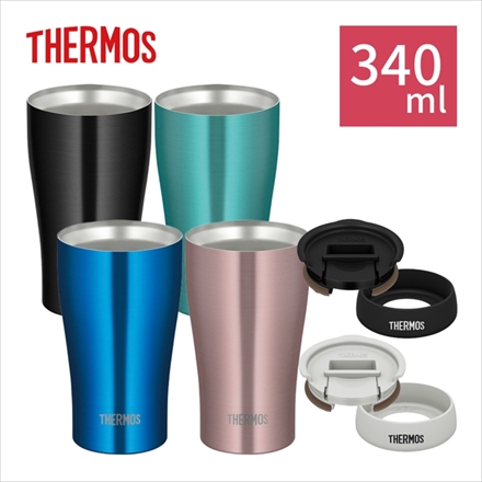 サーモス 真空断熱タンブラー 340ml ブラック JDY-340C BK ＆ 専用フタ・底カバー(ブラック)セット