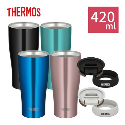 サーモス 真空断熱タンブラー 420ml ブラック JDY-420C BK ＆ 専用フタ・底カバー(ブラック)セット