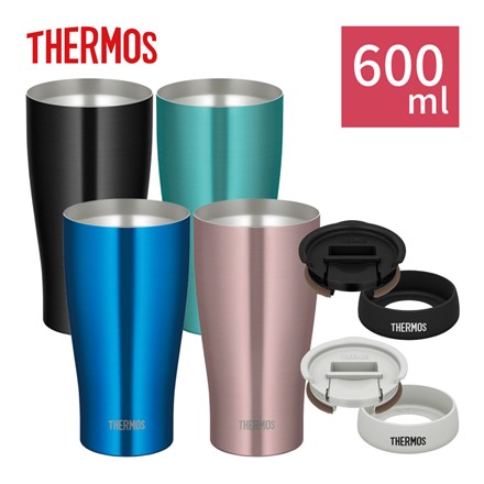 サーモス 真空断熱タンブラー 600ml ブラック JDY-600C BK ＆ 専用フタ・底カバー(ブラック)セット