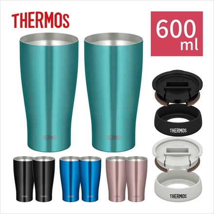 サーモス 真空断熱タンブラー 600ml ミント ×2本 JDY-600C MNT ＆ 専用フタ・底カバー(ブラック+ライトグレー)