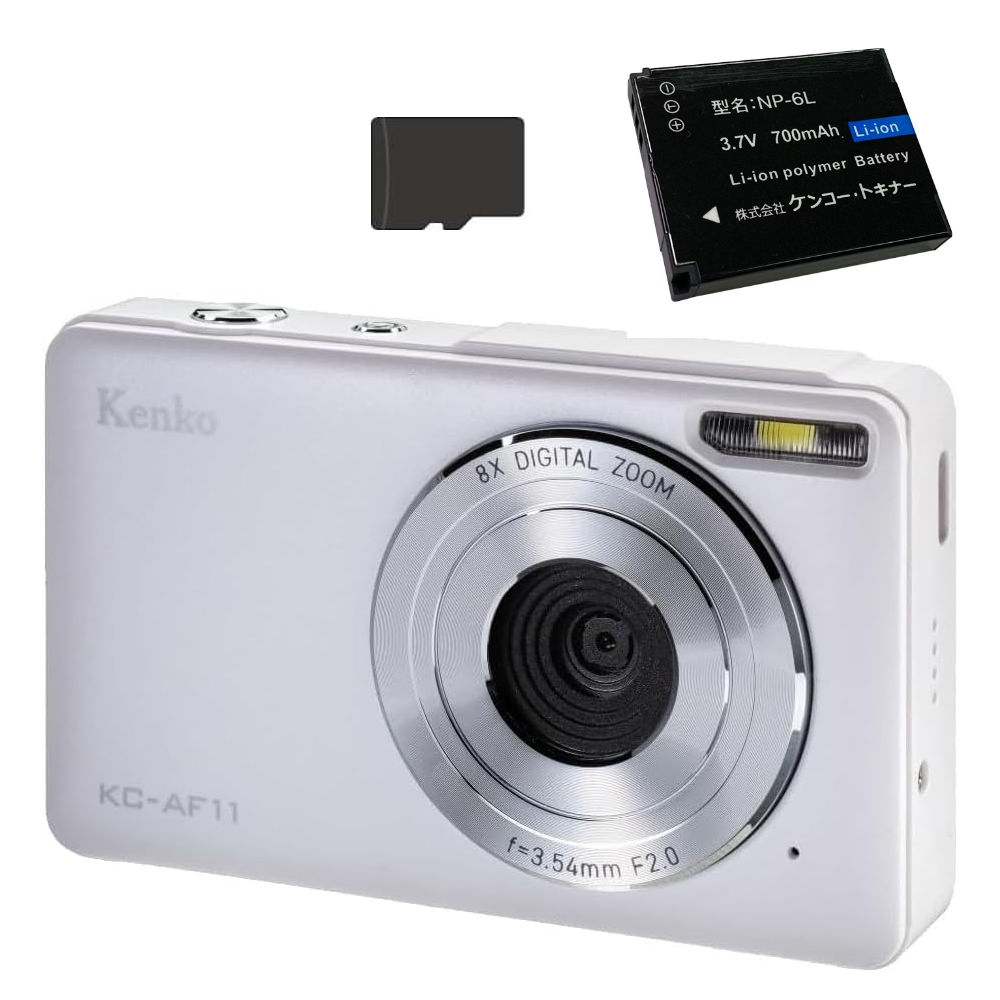 ケンコー コンパクトデジタルカメラ KC-AF11 WH ホワイト ＆ microSD32GB ＆ 交換バッテリー NP-6L