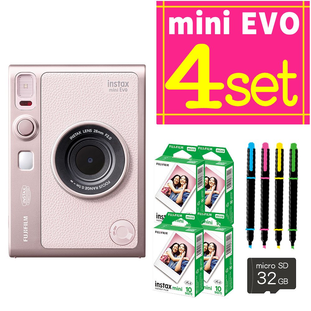 富士フイルム チェキ instax mini Evo ジェントルローズ & フィルム40枚 & microSDカード ＆ デコペン