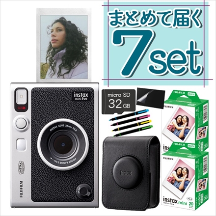 富士フイルム チェキ instax mini Evo ブラック & ケース& フィルム40枚 & microSDカード＆デコペン＆液晶プロテクター