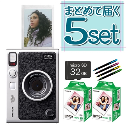 富士フイルム チェキ instax mini Evo ブラック & フィルム40枚 & microSDカード&デコペン