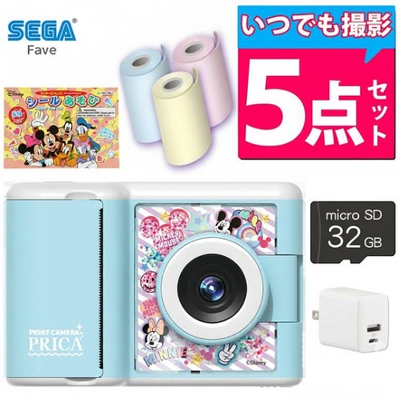 セガフェイブ プリントカメラ ディズニー&ピクサーキャラクターズ & カラー紙 & micro SDカード 32GB & ACアダプタ & シール 5点 セット