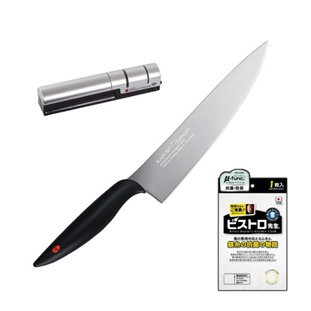 スミカマ 霞 KASUMI チタンコーティング 20cm 剣型包丁 グレー 22020 ＆ ダイヤモンドシャープナー 33001 ＆ サンベルム ビストロ先生 ふきん K58000