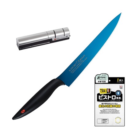 スミカマ 霞 KASUMI チタンコーティング 20cm カービング ブルー 20020 ＆ ダイヤモンドシャープナー 33001 ＆ サンベルム ビストロ先生 ふきん K58000