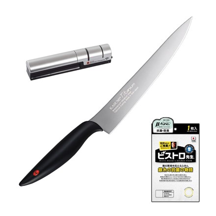 スミカマ 霞 KASUMI チタンコーティング 20cm カービング グレー 20020 ＆ ダイヤモンドシャープナー 33001 ＆ サンベルム ビストロ先生 ふきん K58000