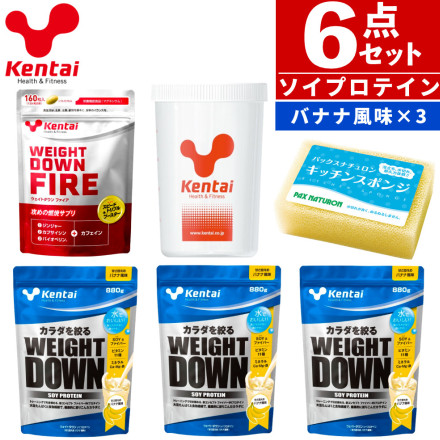 健康体力研究所 kentai ウェイトダウンソイ バナナ風味 880g × 3袋 ウェイトダウンファイア シェイカー スポンジ 6点セット