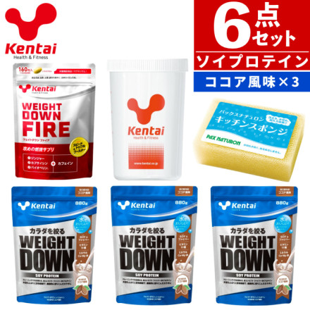 健康体力研究所 kentai ウェイトダウンソイ ココア風味 880g × 3袋 ウェイトダウンファイア シェイカー スポンジ 6点セット